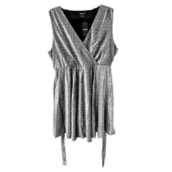 TORRID Plus Size Mini Glitter Lurex Surplice Tiered dress Silver 3X - Picture 1 of 15